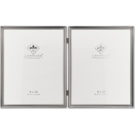 Cadre photo double à charnière et bordure perles 20,3 x 25,4 cm Étain vieilli (1/5)