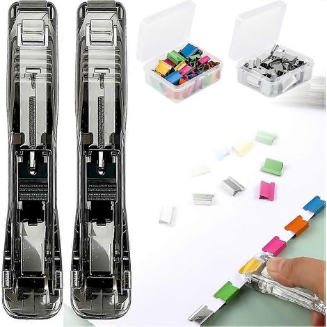 Agrafeuse portable à reliure, lot de 2 distributeurs de trombones réutilisable réf. 2026, avec 100 recharges métalliques noires (1/5)