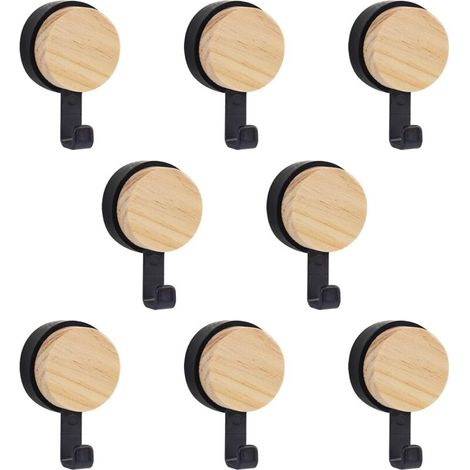 Bardusch-8 pcs patère murale en bois naturel, adhésive sans perçage, pour chambre, salon ou salle de bain (1/5)