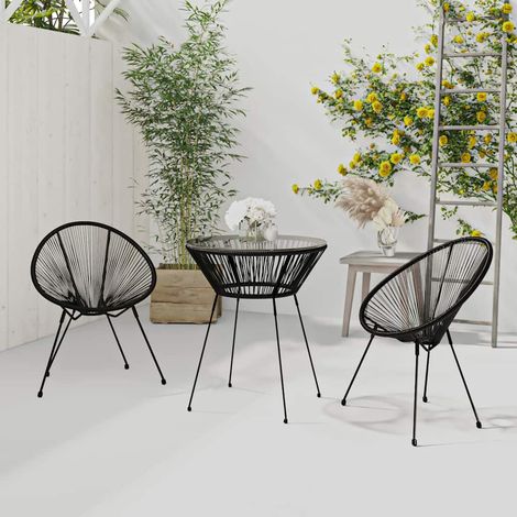 vidaXL Ensemble à dîner d'extérieur 3 pcs Rotin PVC Noir (1/5)