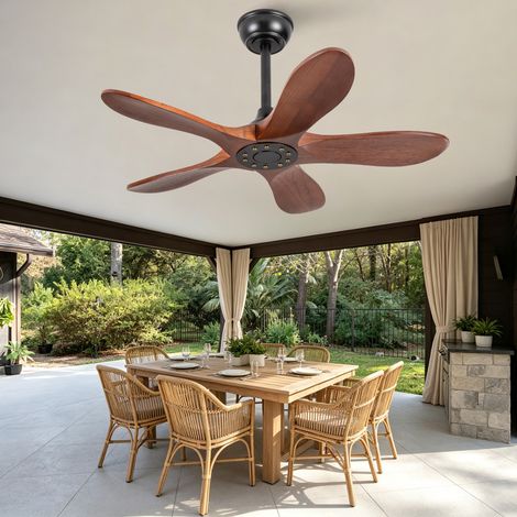 Ventilateur de Plafond 91 cm sans Lumière, 5 Pales en Bois Massif, 6 Vitesses Réversibles, Mémoire, pour Appartement et Véranda (1/5)
