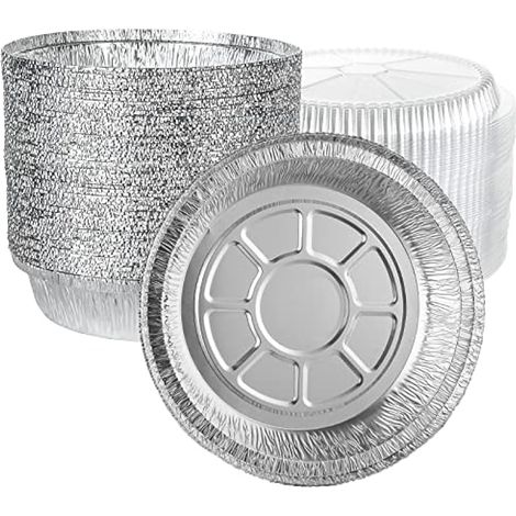 Lot de 50 plateaux ronds en aluminium de 17.8 cm, plateaux ronds en aluminium de 720 ml avec couvercles, fête, barbecue (18.2x4.5 cm)