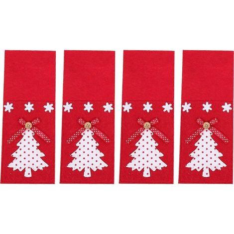Set mit 4 silbernen Bestecktaschen in Form eines Weihnachtsbaums – Weihnachtsaccessoires – 25 x 9,8 cm – Rot (1/2)