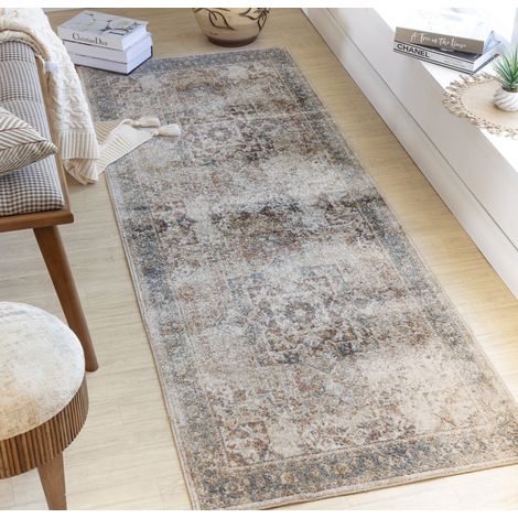 SURYA Tapis de Couloir Lavable en Machine Marron/Ivoire 80x220 cm (1/5)