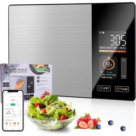 Balance de Cuisine Connectée avec Calcul de la Valeur Nutritionnelle Balance alimentaire intelligente avec suivi de 24 nutriments et affichage LED, Bluetooth vers l'application (1/5)