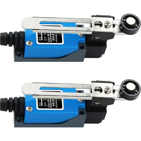 Lot de 2 interrupteurs fin de course 12V - Aluminium - Bras levier rouleau réglable - Contact NC+NO DPDT - Machines CNC et portes - Modèle ME-8108 (1/5)