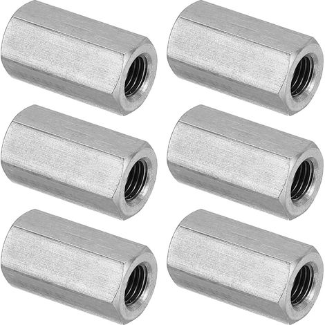 Ecrou Long M8 x 1 de Pas Écrou Hexagonal en Acier Inoxydable 304, 6Pcs 25mm/ 1" Longueur Raccords de Tige Filetés Avec Écrou de Serrage, Ton Argent (1/5)