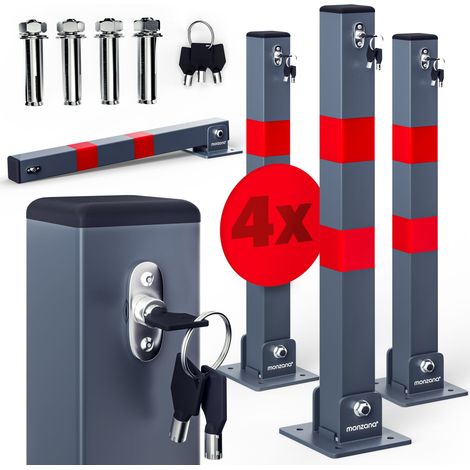 MONZANA® Parkpfosten Parkplatzsperre 3 Schlüssel Sperrpfosten klappbar Stahl Robust Standfuß Stabil Park Poller Set 4x