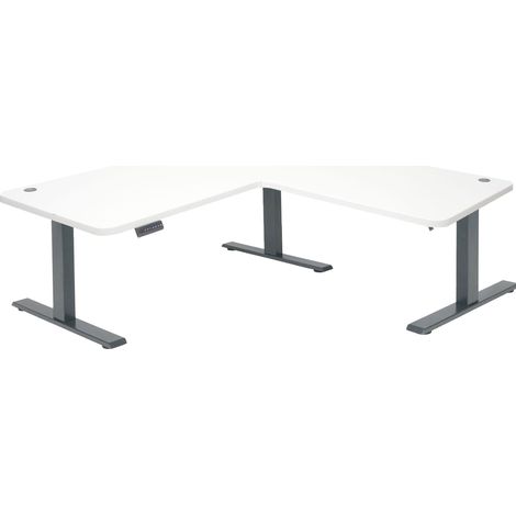 Eck-Schreibtisch HHG-772, Computertisch elektrisch höhenverstellbar 178x178cm 84kg MVG weiß, anthrazit-grau (1/5)