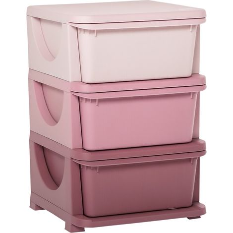 Cassettiera contenitore per bambini a 3 livelli in plastica rosa (1/5)
