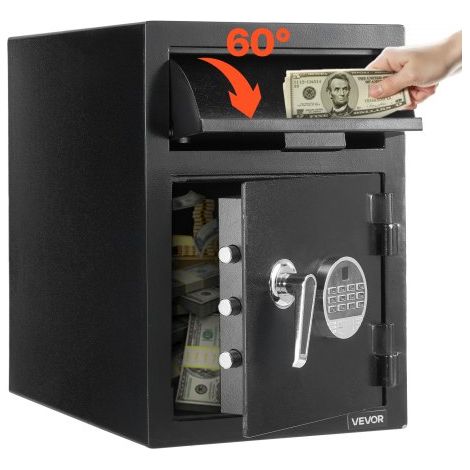 Coffre-For de Dépôt Grande Capacité de 34 L, Coffre-Fort de Sécurité Électronique 2 Niveaux, avec Fente Frontale, Clavier Numérique et Clés de Rechange, pour Espèces, Bijoux, Documents, Noir (1/3)