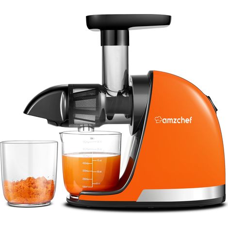 AMZCHEF Estrattore Frutta e Verdura - Estrattore Di Succo A Freddo - Masticazione Delicata Non C'è Bisogno Di Filtrare - Estrattore Di Succo Senza BPA con Due Tazze e Pennello -Arancione (1/5)