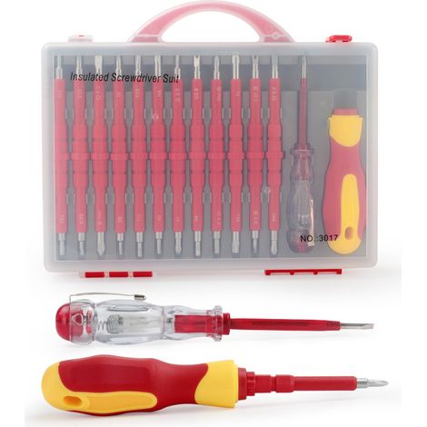 tournevis isolés pointe magnétique kit d'outils d'électricien avec étui 220-500V avec lames interchangeables 500v lot de 26 220 (1/5)