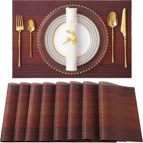 8-teiliges Set aus gewebtem Bambus (Tischdecke/Platzset), wasserfeste Küchenmatte, Untersetzer, Serviette, Wohnaccessoires