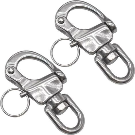Mousqueton à œillet pivotant, 2 pièces, crochet à manille en acier inoxydable, manille à dégagement rapide, mousqueton robuste, clip en D pour yachts et bateaux de plaisance. (1/4)
