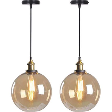 royaluxe- 2PCS Suspension Luminaire D'Intérieur Industriel Lustre Rétro E27 Plafonnier En Verre Noir Pour Cuisine Salon Chambre Restaurant (1/5)