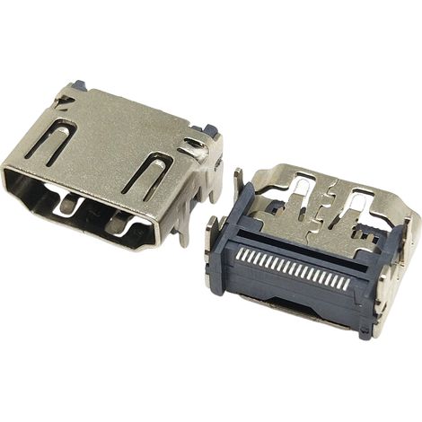 Connecteur HDMI 19P, boîtier en cuivre nickelé/doré, support plaqué nickel.