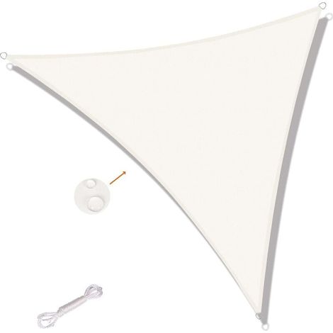Voile d'ombrage Triangulaire 5x5x5m Imperméable Anti UV pour Jardin Terrasse Balcon, Blanc (1/4)