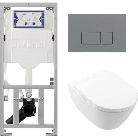 Villeroy Boch Subway 2.0 DirectFlush Pack WC suspendu - abattant softclose - bâti-support Geberit - QeramiQ plaque de commande gris clair - boutons