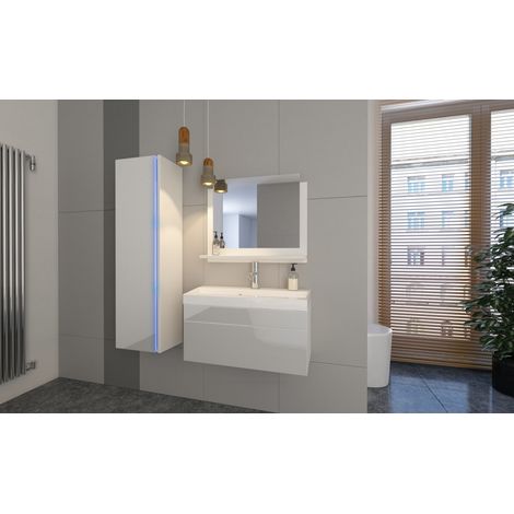 Conjunto de muebles de baño colección BIRD, color blanco mate y brillante con una columna