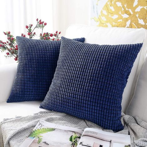 Ensemble de 2 coussins et housses de coussins à granules bleu foncé, housse de coussin carrée décorative en velours côtelé doux, taie d'oreiller, décorations pour la maison (1/5)