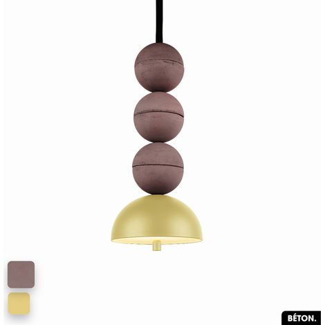 Lampe de suspension en béton - BOSFOR CONCRETE LILAS - CITRON 3 BALLES LED 14W (1/2)