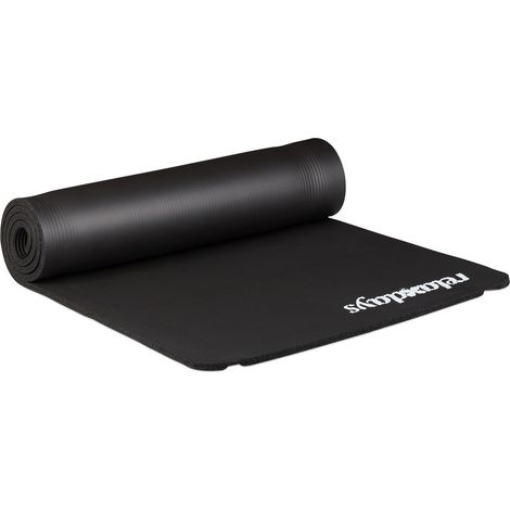 Relaxdays Yogamatte, 1 cm dick, für Pilates, Fitness, gelenkschonend, mit Tragegurt, Gymnastikmatte 60 x 180 cm, schwarz (1/5)