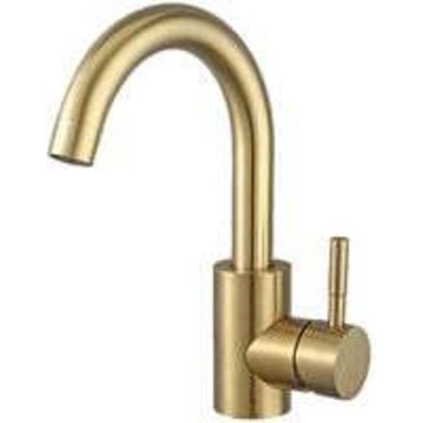 Robinet Salle Bain, Robinet Lavabo Pivotant à 360°, Mitigeur Lavabo à Bec Haut, Robinet pour Salle de Bain ou Petite Cuisine, Doré Brossé (1/4)