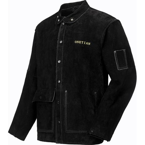 Black Leather Welding Jacket Welder Protective Coat Work Safety Jacket Heat Resistant Flame Resistant (1/5)