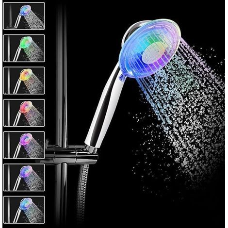 Pommeau de Douche LED Douchette avec 7 Couleurs Changeantes Tête de Douche -Débit d'eau Réglable (1/5)