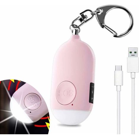 130 DB Alarme Personnelle d'urgence,Rechargeable Alarme de Sécurité avec LED Lampe de Poche Torche Alarme Anti Agression,pour Femme Enfants Personnes Agées Aventurier – Rose (1/5)
