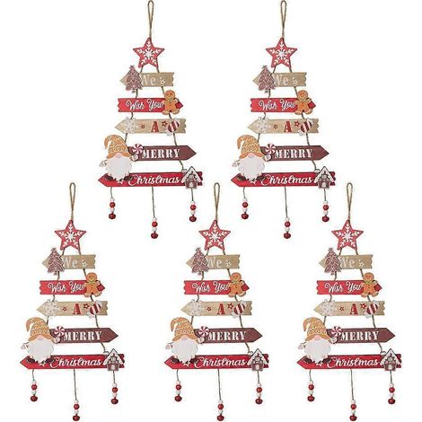 5 lots de tranches de bois de Noël, ornements de fête avec corde suspendue, décoration artisanale pour sapin et maison, kit de 5 pièces. (1/4)