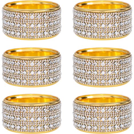 6 servilletas de lujo de ManoMétal, chapadas en oro y con relieve de diamantes, ideales para mesas de cumpleaños, Navidad y fiestas, 4,5 x 2,5 cm. (1/5)