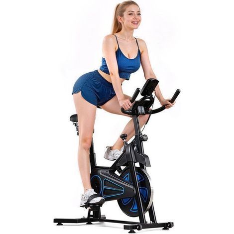 Geräuscharmer Spinning-Bike, Appartement-Fahrrad, Einstellbarer Widerstand, Robust und Stabil, 12kg Schwungrad mit LED-Display, blau (1/5)