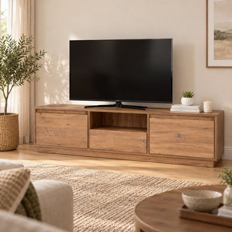 Dmora - Mobile porta TV Lovere, Credenza da soggiorno, Armadio basso per TV, Base parete attrezzata, 160x30 h42 cm, Pino