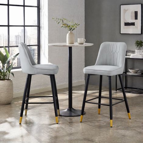 Barhocker 2er-Set, 100 cm, hellgraues PU und schwarzes Metall, mit Fußstütze HAVRYA (1/5)
