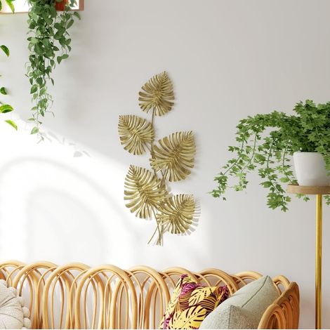 Decoración de pared de metal con hojas lacadas doradas 83 x 2,5 x 39 cm DESVIAE (1/5)