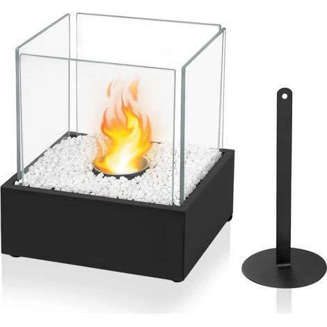 Cheminée de table LARS360 avec pierres décoratives, cheminée au bioéthanol, cheminée en verre, cheminée décorative pour balcon, décoration de jardin, type D