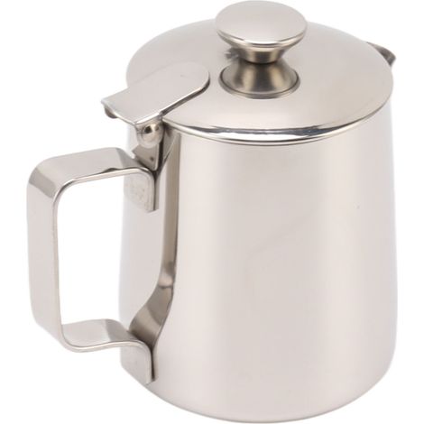 Mousseur à lait en acier inoxydable, pichet à cappuccino, récipient à café mousseux avec couvercle, 600 ml (1/5)