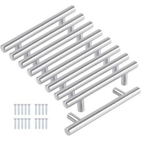 HOXILEELEO - Set di 8 maniglie cucina, 128 mm – Acciaio nichelato spazzolato – Spacing : 128 mm – Lunghezza : 200 mm Larghezza : 32 mm (1/5)
