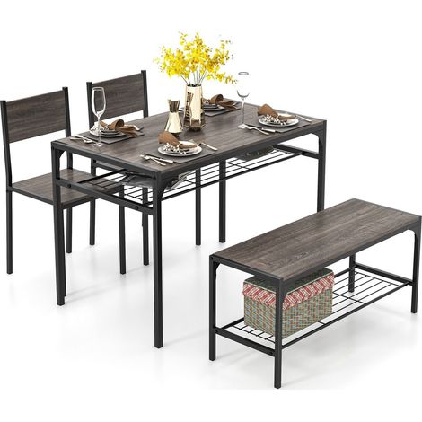 COSTWAY 4-piece Dining Table Set Industrial Style Rectangular Kitchen Table with Chairs (1/5)