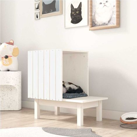 822453 vidaXL Cat House White 60x36x60 cm Solid Wood Pine (1/5)