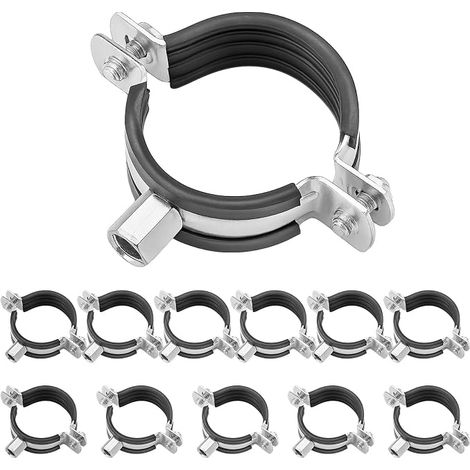Lot de 12 colliers de serrage en acier - 50 mm - Colliers de serrage en métal - Inserts d'isolation acoustique (1/5)