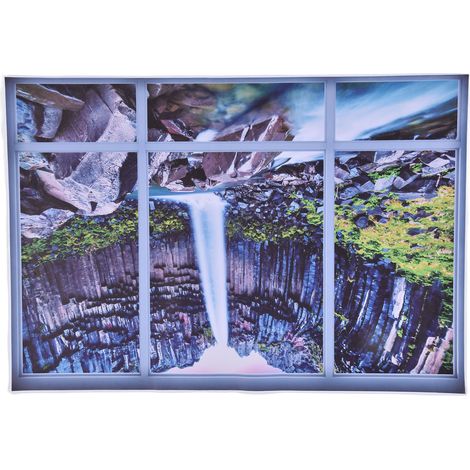 Lot de 2 stickers muraux créatifs en PVC, autocollants, imitation fenêtre 3D, décor paysage islandais avec cascade (1/5)