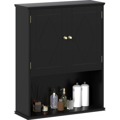 COSTWAY Bathroom Wall Cabinet 2-Door Wall Mounted Medicine Cabinet-Black (1/5)