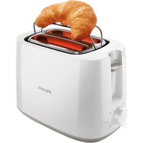 Philips – Grille-pain 2 fentes larges – 8 réglages de brunissage – Fonction réchauffage et décongélation – Parois froides pour sécurité