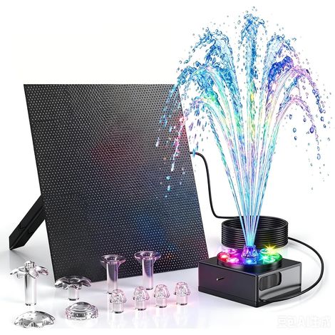 6W LED Fontaine Solaire pour Extérieur avec Batterie 1800mAh, Pompe Solaire Bassin avec Lumière pour Petit étang Oiseaux Balcon, Pompe à Fontaine Solaire avec Akku (1/5)