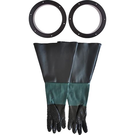 1 Paar Sandstrahlkabinenhandschuhe 23,6", Strahlschutz, mit 2 Handschuhhaltern, Sicherheitsarbeitshandschuhe Schwarz (1/5)
