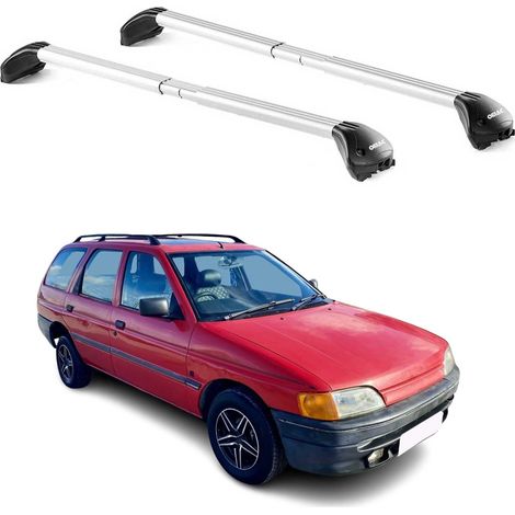 OMAC Barres de toit transversales certifiées TÜV pour Ford Escort Break 1990-2000 – Verrouillables (4 antivols) – Charge max 100 kg – Sangle inox + protection caoutchouc Argent (1/4)