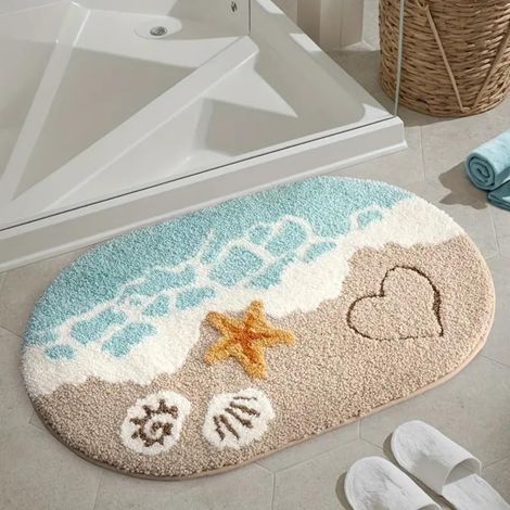 Tappetino da bagno antiscivolo con ventose, motivo a impronte di spiaggia, 50 x 80 cm (1/4)